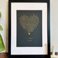 Heart Shape Song Lyrics | Custom Metallic Foil Print