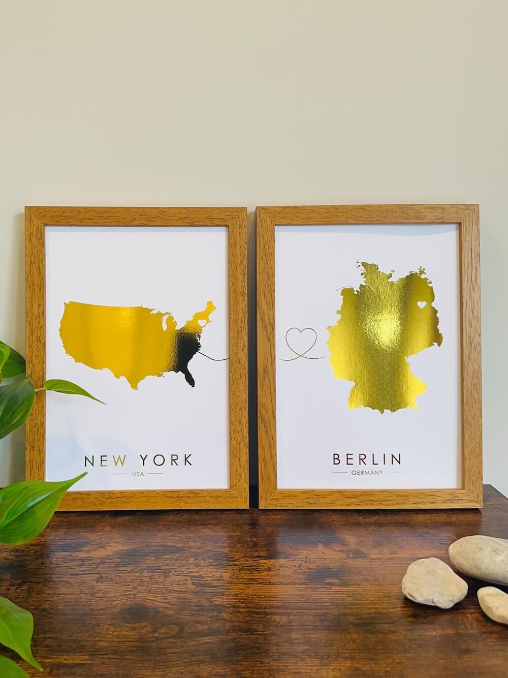 Connect Any 2 Locations | Custom Map Foil Print | Set of 2