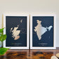 Connect Any 2 Locations | Custom Map Foil Print | Set of 2