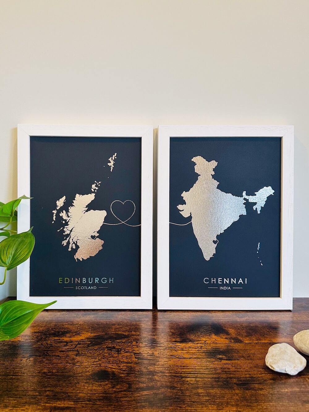 Connect Any 2 Locations | Custom Map Foil Print | Set of 2