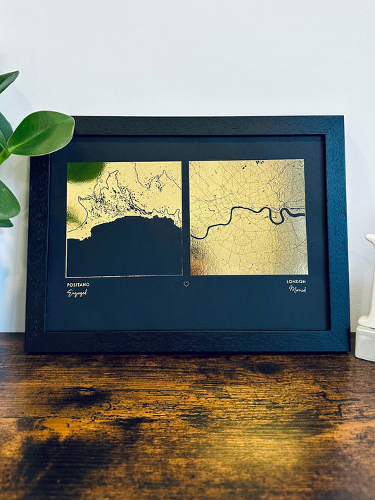 Any 2 Locations | Custom Square Map Foil Print